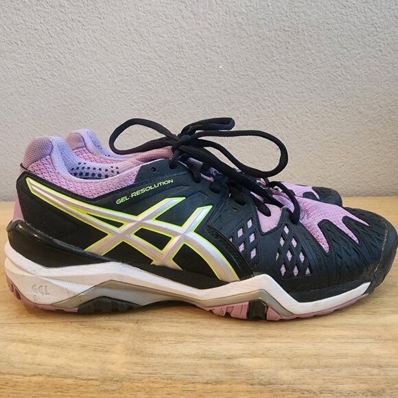 ASICS Gel Resolution Shoes Womens 7 Sample Purple Black Tennis Court Non Marking